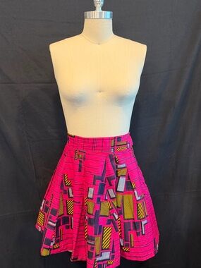 Francis and Benedict Bright Pink Geometric Print  Mini Skirt